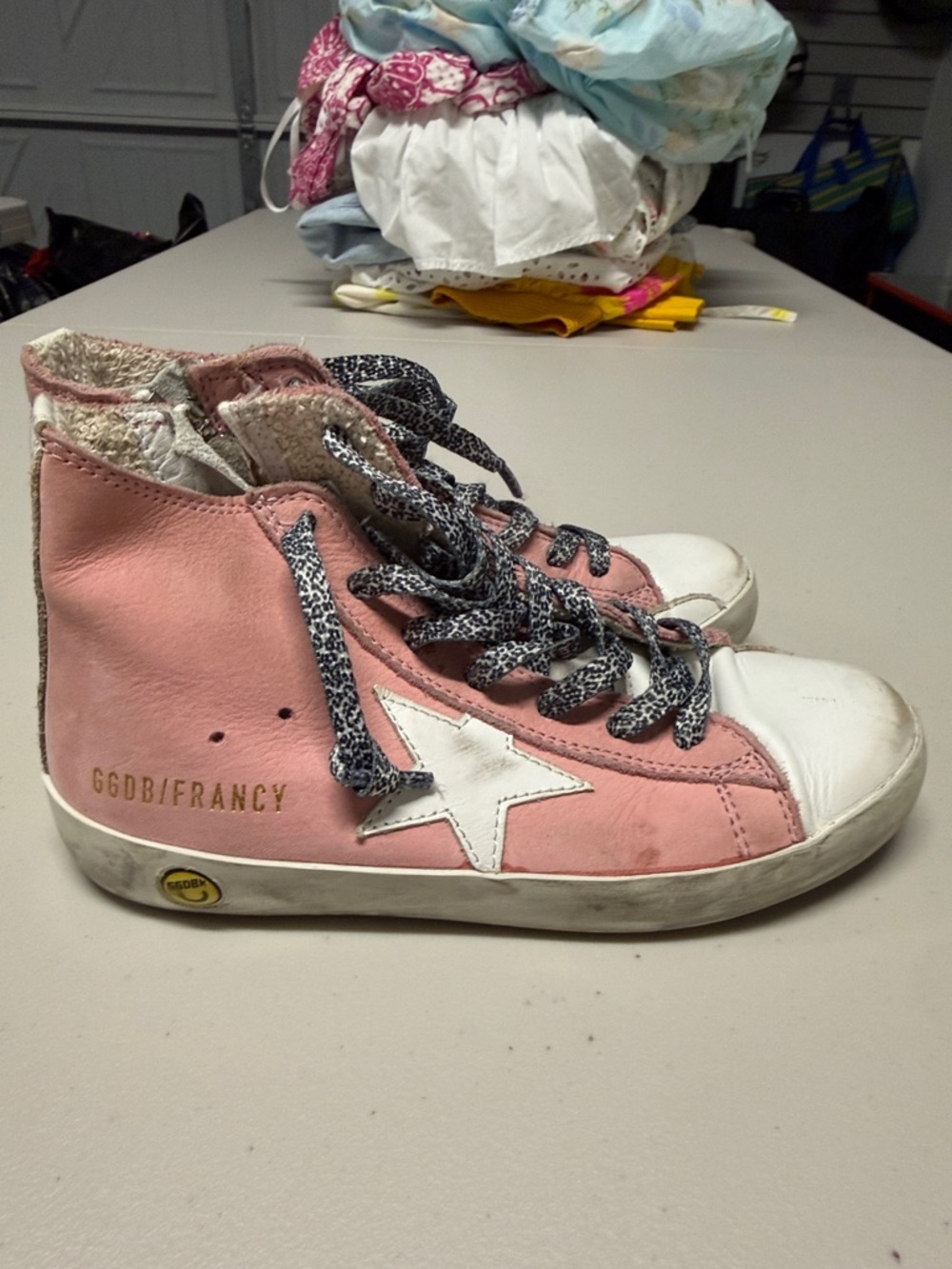 Golden Goose Pink and White Kids High-Top Sneakers